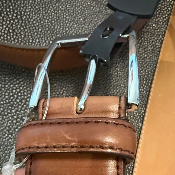 To Boot New York Adam Derrick Brown Tan Leather Belt with Silver Buckle Size 36 - Picture 3 of 13